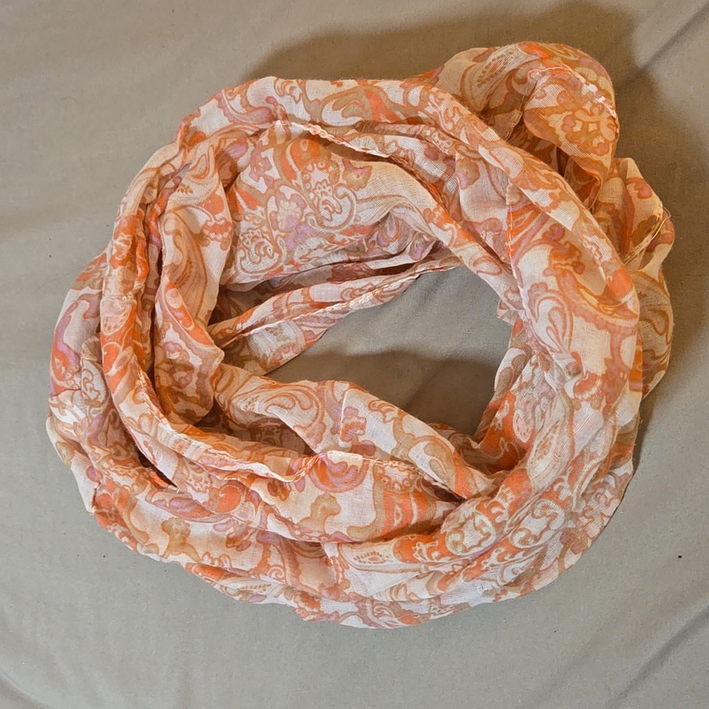 Infinity Scarf with pretty pink, coral, cream and tan colors!